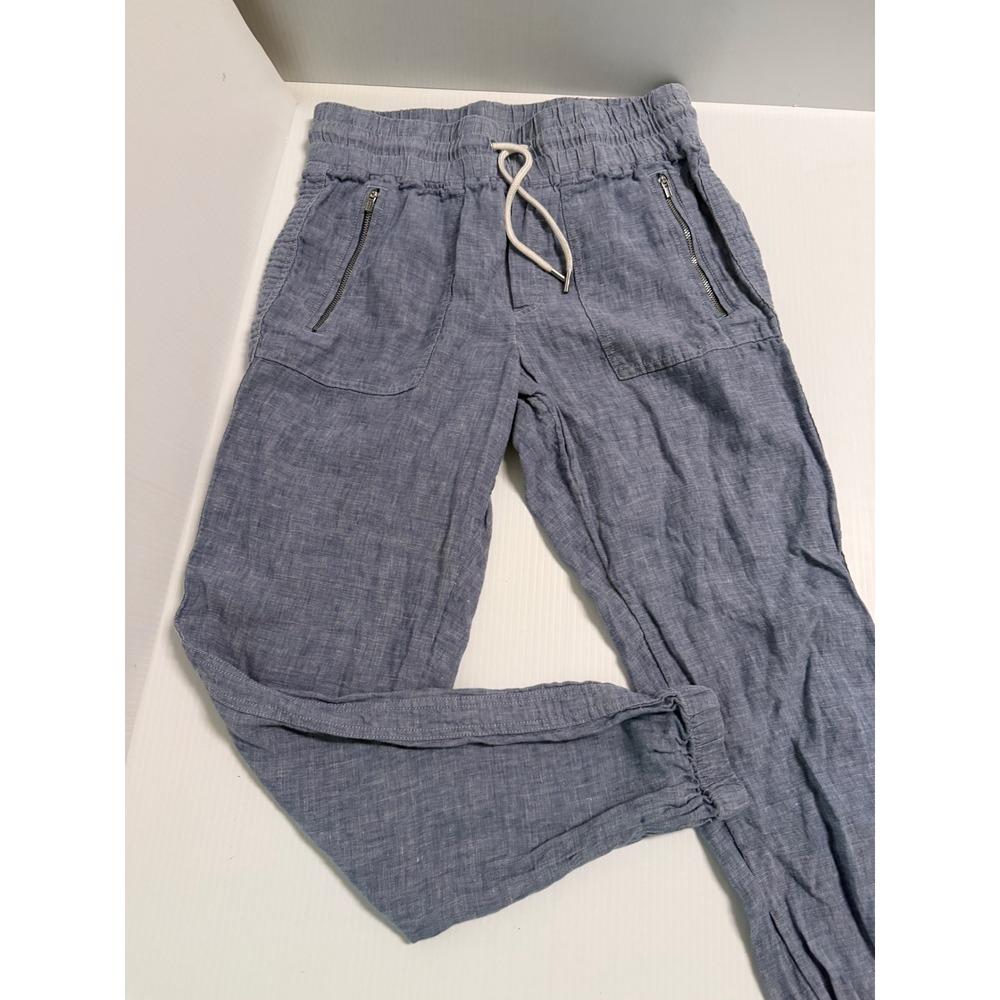 Athleta Blue Linen Blend Smocked Waist Jogger Pants Size 6